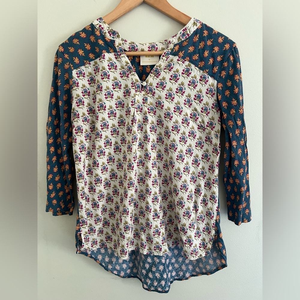 Maeve by Anthropologie Floral Print Blouse Size M Boho Cottagecore Rayon Cotton